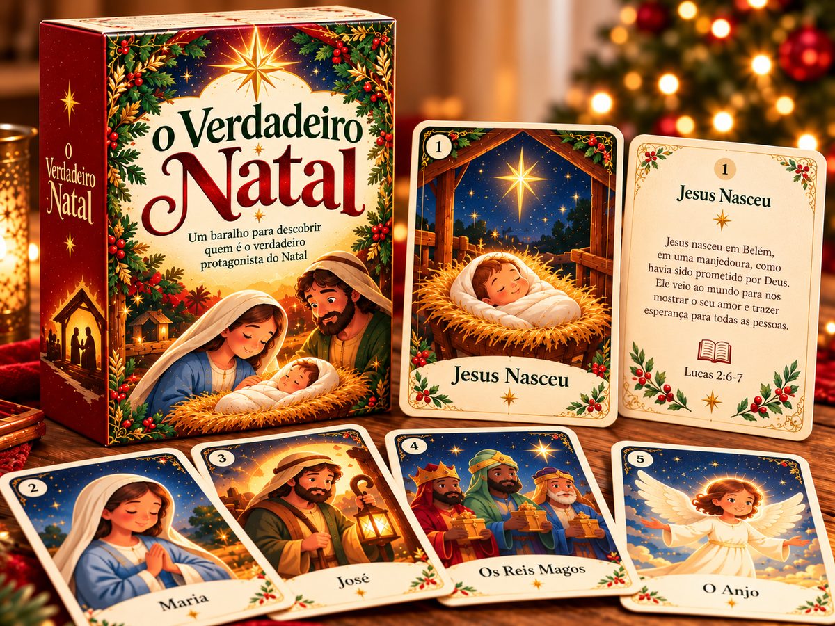 Caixa O Verdadeiro Natal com as cartas Jesus Nasceu, Maria, José, Os Reis Magos e O Anjo
